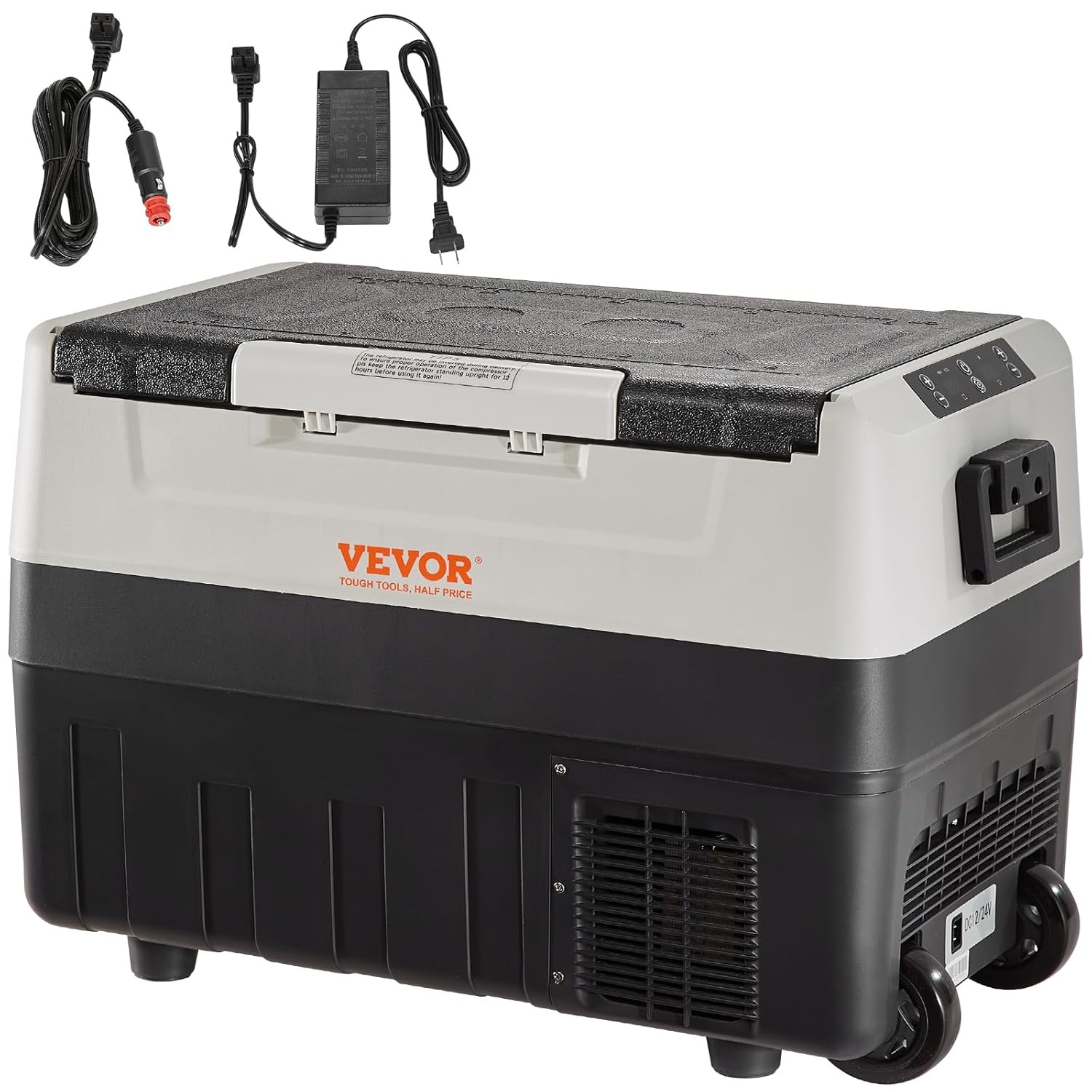 VEVOR Koelkast voor auto, 55 l, draagbare koelcompressor, met dubbele zones, voor camping, met handvat en wielen, 0,6 kW van -20 °C tot 10 °C, instelbaar, elektrische thermo-koelkast voor vrachtwagens