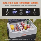 VEVOR Koelkast voor auto, 55 l, draagbare koelcompressor, met dubbele zones, voor camping, met handvat en wielen, 0,6 kW van -20 °C tot 10 °C, instelbaar, elektrische thermo-koelkast voor vrachtwagens