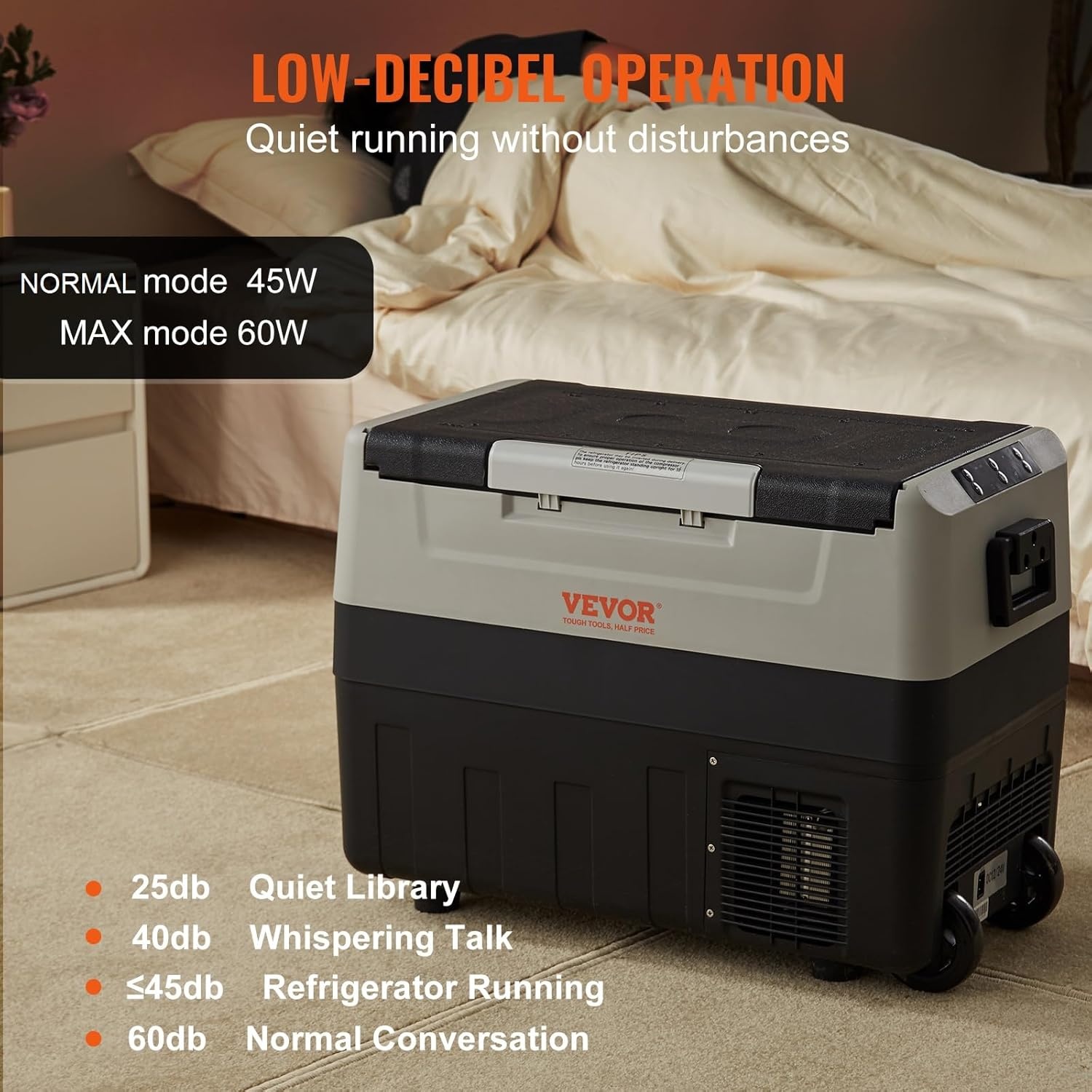 VEVOR Koelkast voor auto, 55 l, draagbare koelcompressor, met dubbele zones, voor camping, met handvat en wielen, 0,6 kW van -20 °C tot 10 °C, instelbaar, elektrische thermo-koelkast voor vrachtwagens