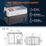 VEVOR Koelkast voor auto, 55 l, draagbare koelcompressor, met dubbele zones, voor camping, met handvat en wielen, 0,6 kW van -20 °C tot 10 °C, instelbaar, elektrische thermo-koelkast voor vrachtwagens