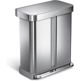 simplehuman CW2025 58L Rechthoekige Recycling Pedal Bin, Geborsteld RVS, met Liner Pocket en Soft Close Deksel