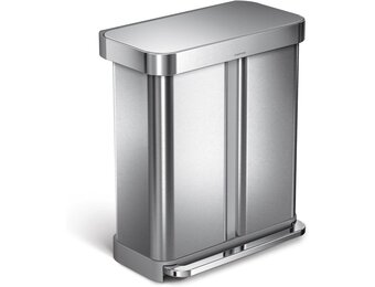 simplehuman CW2025 58L Rechthoekige Recycling Pedal Bin, Geborsteld RVS, met Liner Pocket en Soft Close Deksel