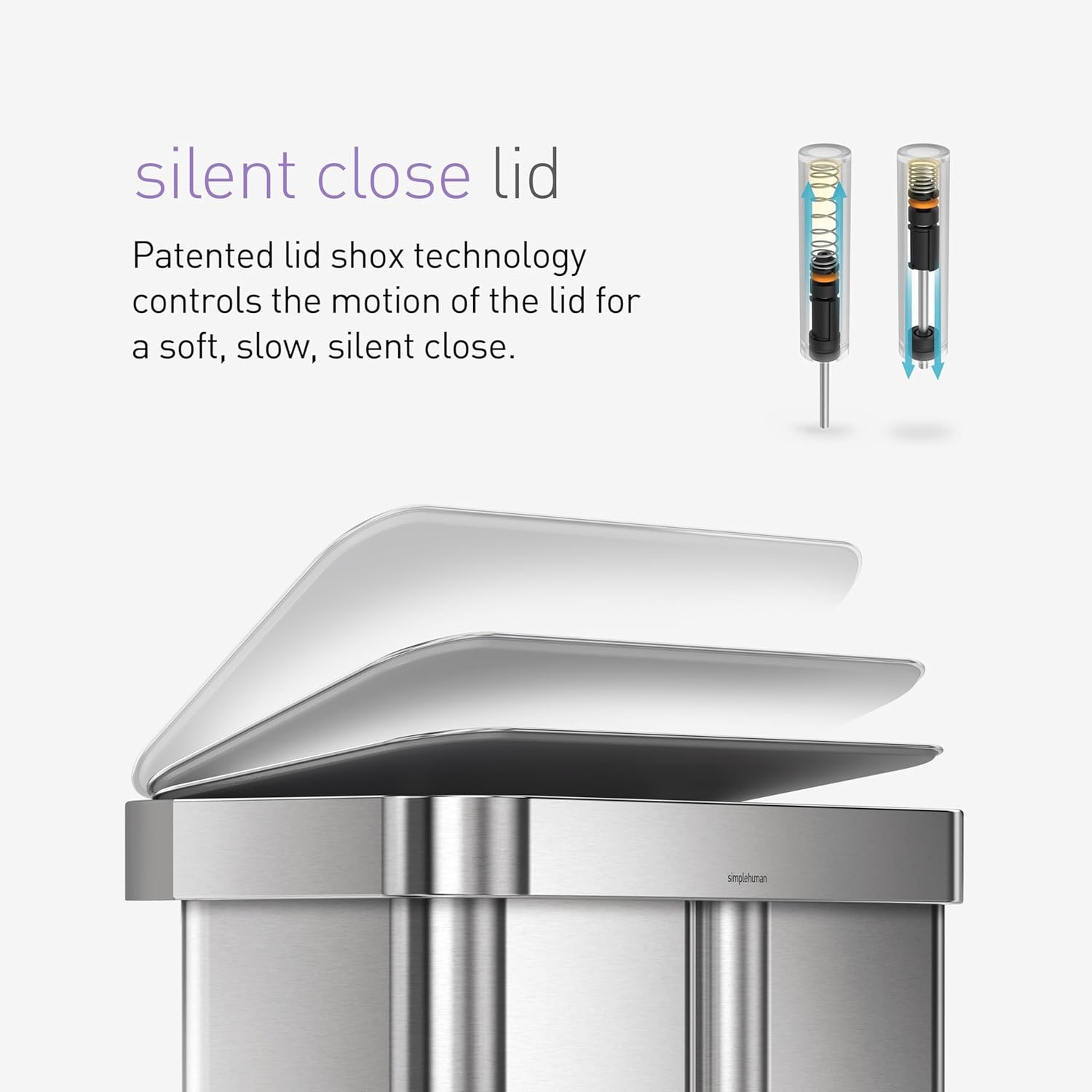 simplehuman CW2025 58L Rechthoekige Recycling Pedal Bin, Geborsteld RVS, met Liner Pocket en Soft Close Deksel