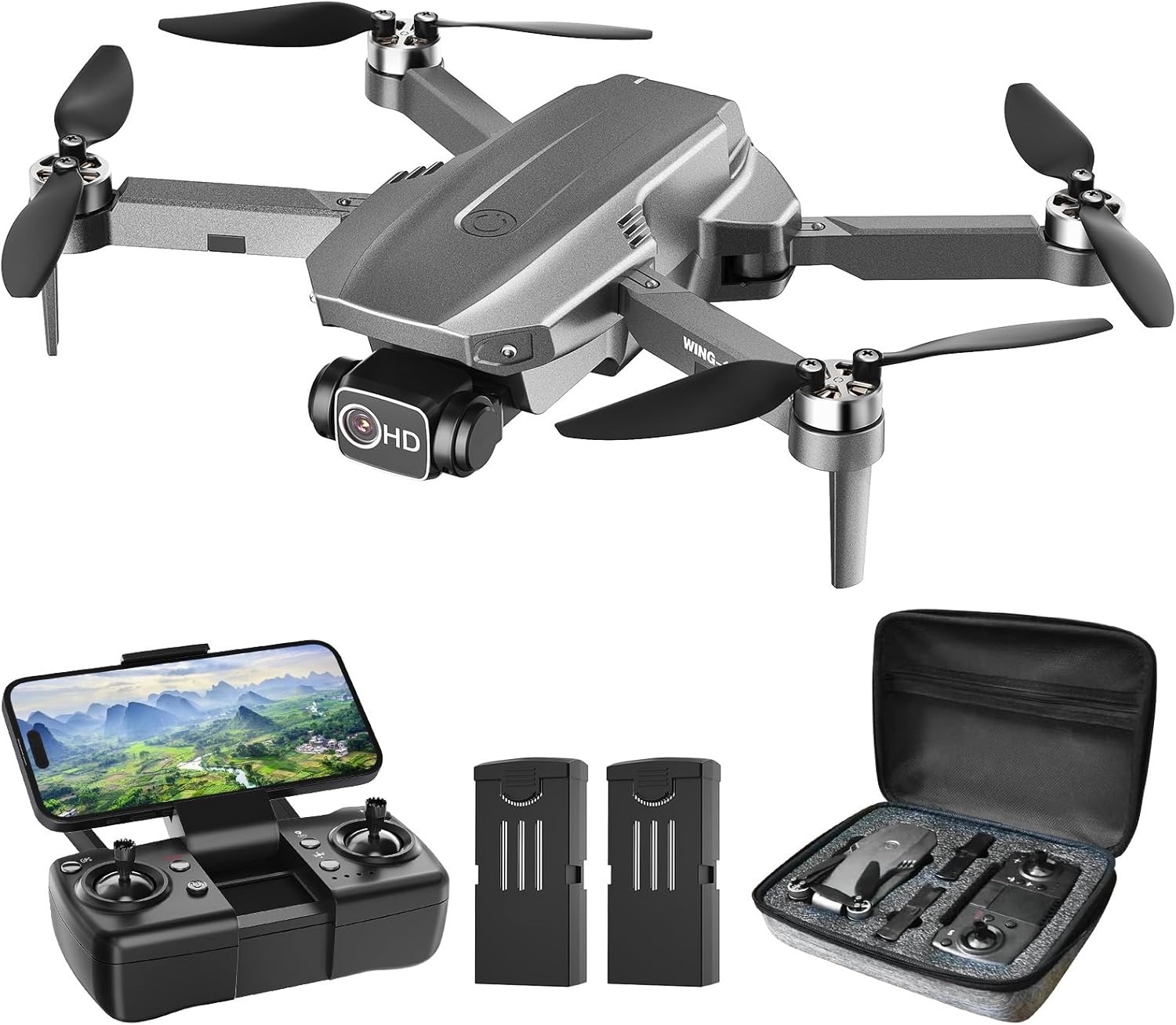 Wipkviey B12 Drone met camera, 4K, GPS, drone met één klik terug, FPV RC quadrocopter voor beginners, borstelloze motor, lage batterijteruggave, 50 minuten vliegtijd met 2 accu's, minder dan 249 g, C0