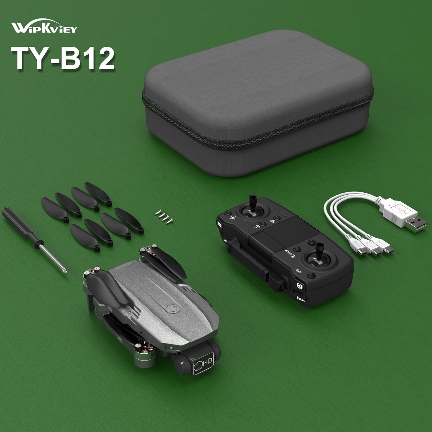 Wipkviey B12 Drone met camera, 4K, GPS, drone met één klik terug, FPV RC quadrocopter voor beginners, borstelloze motor, lage batterijteruggave, 50 minuten vliegtijd met 2 accu's, minder dan 249 g, C0