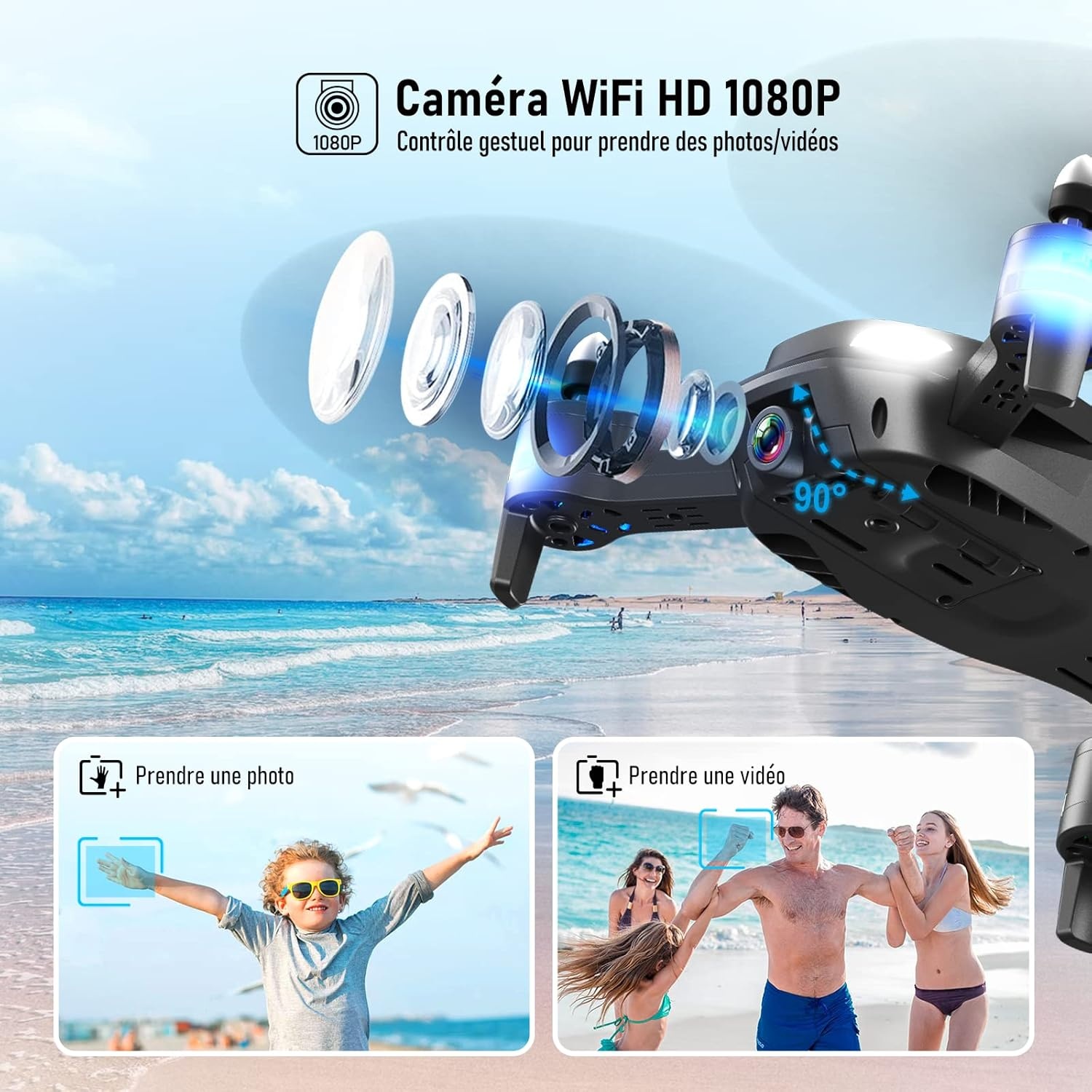 Wipkviey Drone met camera 1080P-HD – T26 drones voor volwassenen, drone voor kinderen met video, flip 3D, zwaartekrachtsensor, hoogtebehoud, headless modus