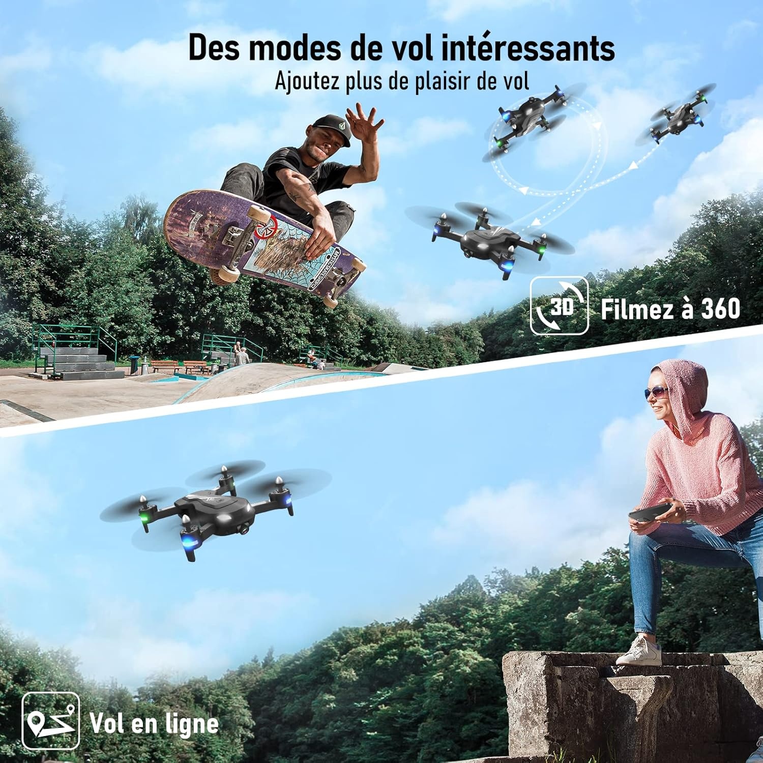 Wipkviey Drone met camera 1080P-HD – T26 drones voor volwassenen, drone voor kinderen met video, flip 3D, zwaartekrachtsensor, hoogtebehoud, headless modus