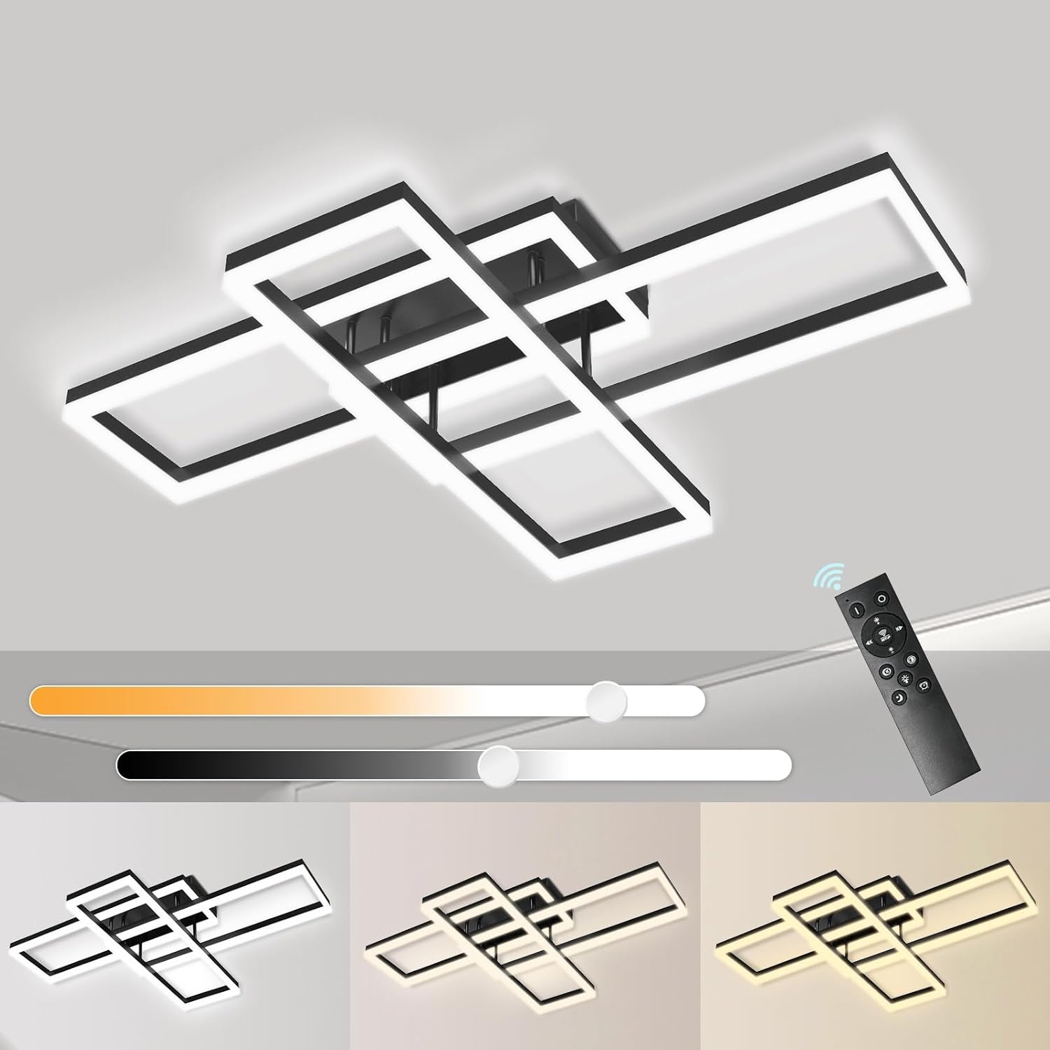 VONCI Plafondlamp 90 cm Rechthoekig Zwart LED Dimbare 80W 3000-6000K met Afstandsbediening