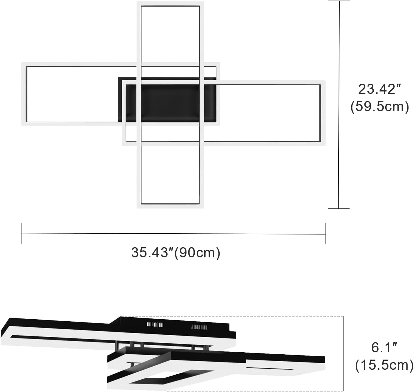 VONCI Plafondlamp 90 cm Rechthoekig Zwart LED Dimbare 80W 3000-6000K met Afstandsbediening