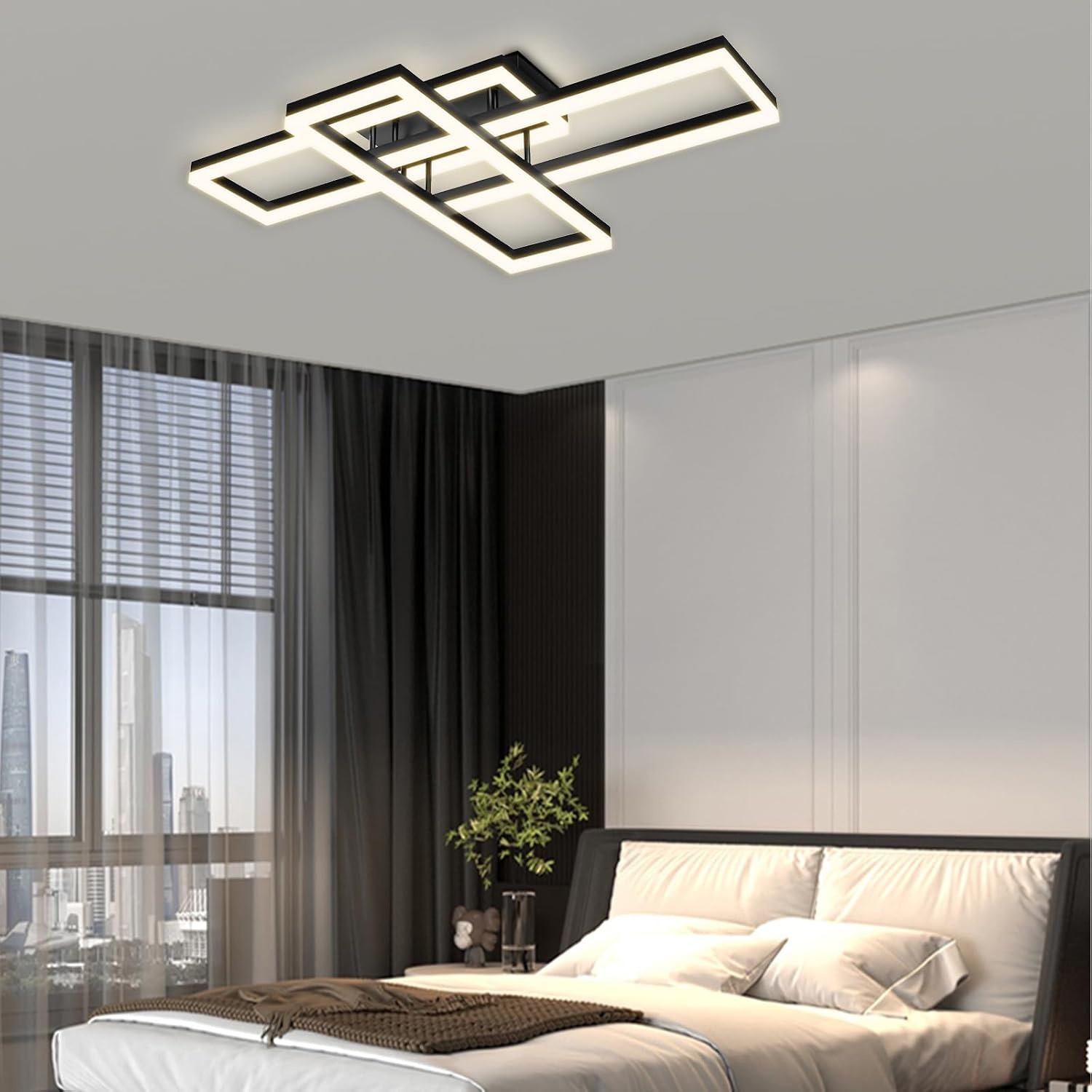 VONCI Plafondlamp 90 cm Rechthoekig Zwart LED Dimbare 80W 3000-6000K met Afstandsbediening