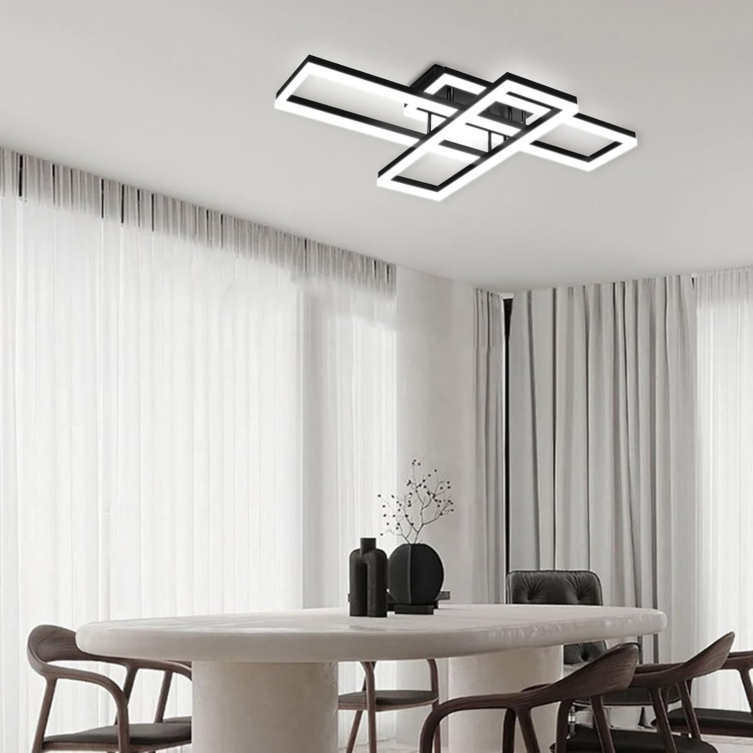 VONCI Plafondlamp 90 cm Rechthoekig Zwart LED Dimbare 80W 3000-6000K met Afstandsbediening
