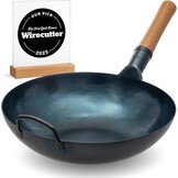 YOSUKATA Koolstofstalen Wokpan en Roerbakpannen 34 cm - Voorbehandelde Wok met Platte Bodem - Wokpan Inductie - Traditionele Chinese Roerbakpan Groot Past bij Gas, Inductie, Elektrisch, Open Vuur