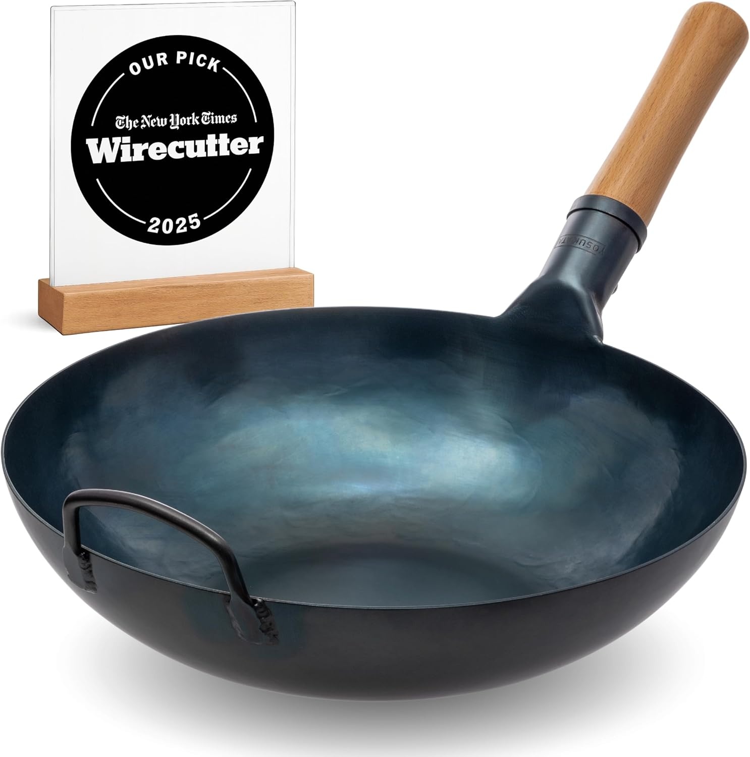 YOSUKATA Koolstofstalen Wokpan en Roerbakpannen 34 cm - Voorbehandelde Wok met Platte Bodem - Wokpan Inductie - Traditionele Chinese Roerbakpan Groot Past bij Gas, Inductie, Elektrisch, Open Vuur