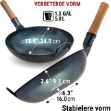 YOSUKATA Koolstofstalen Wokpan en Roerbakpannen 34 cm - Voorbehandelde Wok met Platte Bodem - Wokpan Inductie - Traditionele Chinese Roerbakpan Groot Past bij Gas, Inductie, Elektrisch, Open Vuur