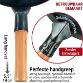 YOSUKATA Koolstofstalen Wokpan en Roerbakpannen 34 cm - Voorbehandelde Wok met Platte Bodem - Wokpan Inductie - Traditionele Chinese Roerbakpan Groot Past bij Gas, Inductie, Elektrisch, Open Vuur