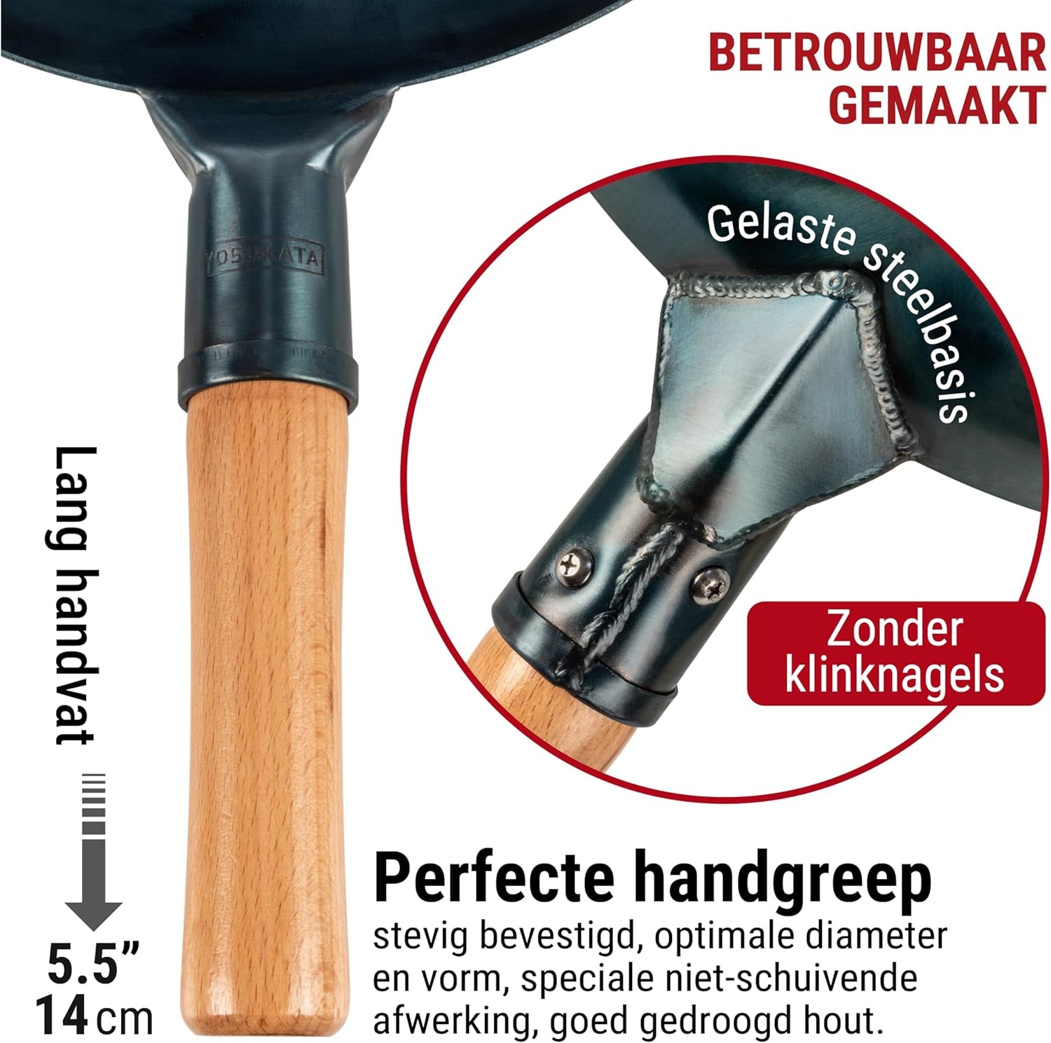 YOSUKATA Koolstofstalen Wokpan en Roerbakpannen 34 cm - Voorbehandelde Wok met Platte Bodem - Wokpan Inductie - Traditionele Chinese Roerbakpan Groot Past bij Gas, Inductie, Elektrisch, Open Vuur