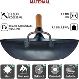 YOSUKATA Koolstofstalen Wokpan en Roerbakpannen 34 cm - Voorbehandelde Wok met Platte Bodem - Wokpan Inductie - Traditionele Chinese Roerbakpan Groot Past bij Gas, Inductie, Elektrisch, Open Vuur