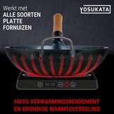 YOSUKATA Koolstofstalen Wokpan en Roerbakpannen 34 cm - Voorbehandelde Wok met Platte Bodem - Wokpan Inductie - Traditionele Chinese Roerbakpan Groot Past bij Gas, Inductie, Elektrisch, Open Vuur