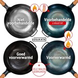 YOSUKATA Koolstofstalen Wokpan en Roerbakpannen 34 cm - Voorbehandelde Wok met Platte Bodem - Wokpan Inductie - Traditionele Chinese Roerbakpan Groot Past bij Gas, Inductie, Elektrisch, Open Vuur