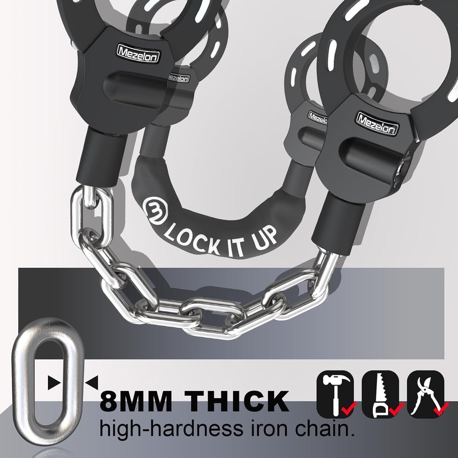 Mezelon® Elektrische step Anti-diefstal | 8mm Anti-diefstal ketting | Waterdichte slot tas | Ideaal anti-diefstal slot voor fietsen, motorfietsen, poorten, hekken, kinderwagens, etc