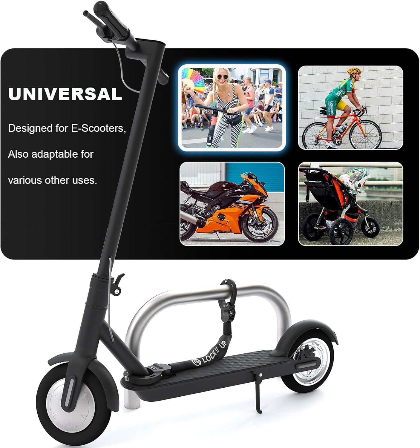 Mezelon® Elektrische step Anti-diefstal | 8mm Anti-diefstal ketting | Waterdichte slot tas | Ideaal anti-diefstal slot voor fietsen, motorfietsen, poorten, hekken, kinderwagens, etc