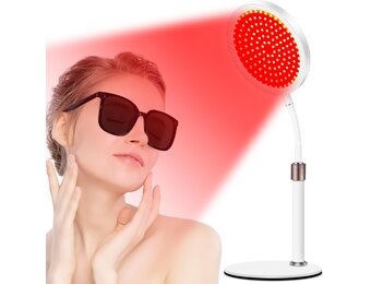 Rood licht lamp met sokkel, 940nm&850nm&660nm Infrarood licht lamp met 15/30/45 minuten timer, 9 helderheidsniveaus, 3-in-1-chip en zwanenhals ontwerp, 100-LED rood licht lamp