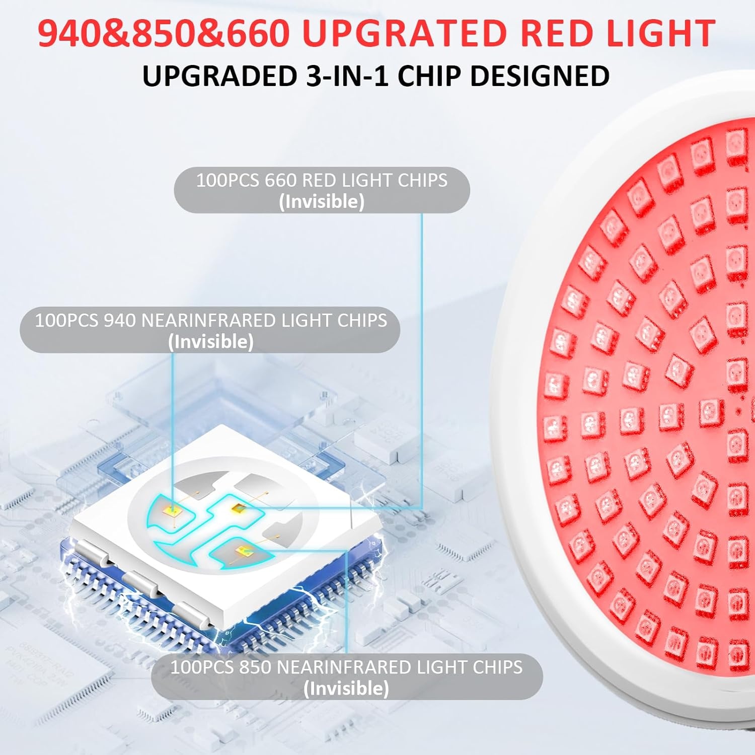 Rood licht lamp met sokkel, 940nm&850nm&660nm Infrarood licht lamp met 15/30/45 minuten timer, 9 helderheidsniveaus, 3-in-1-chip en zwanenhals ontwerp, 100-LED rood licht lamp