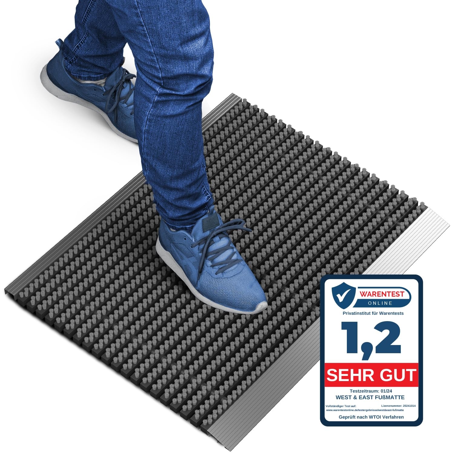 Deurmat, entreemat, droogloopmat, borstelmat, vloermat, voetmat, buiten, buitengebruik, aluminium, met borstels, grijs 55x90 cm, aluminium deurmat, deurmat buiten aluminium, voetmat met aluminium