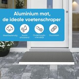 Deurmat, entreemat, droogloopmat, borstelmat, vloermat, voetmat, buiten, buitengebruik, aluminium, met borstels, grijs 55x90 cm, aluminium deurmat, deurmat buiten aluminium, voetmat met aluminium
