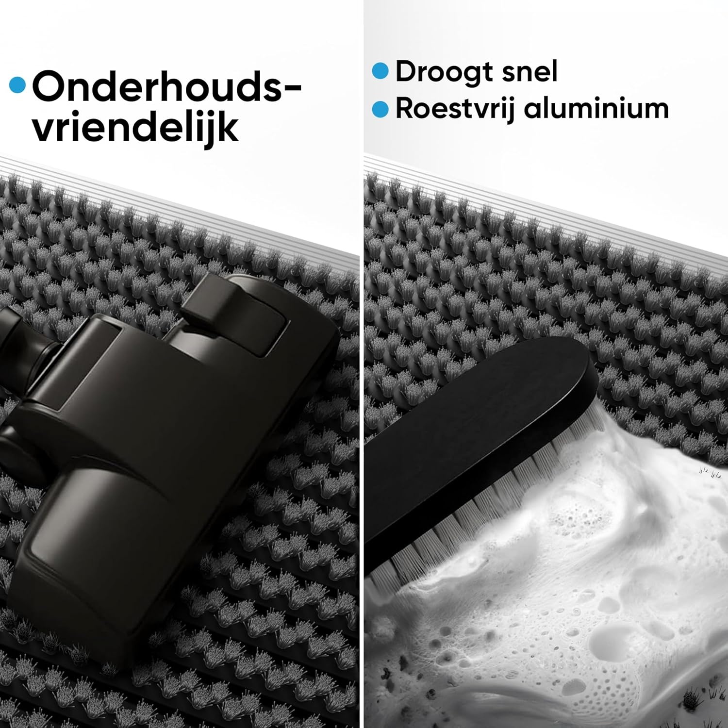 Deurmat, entreemat, droogloopmat, borstelmat, vloermat, voetmat, buiten, buitengebruik, aluminium, met borstels, grijs 55x90 cm, aluminium deurmat, deurmat buiten aluminium, voetmat met aluminium
