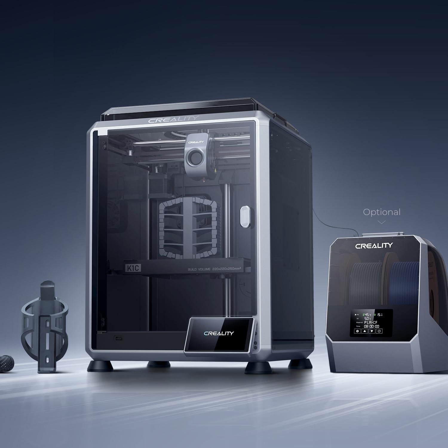 Creality 2024 Nieuwe officiële K1C 3D Printer, 600 mm/s, printen op koolstofvezel, AI-camera, verbeterd koelsysteem, verbeterde extruder, automatische nivelleerfunctie (220 mm * 220 mm * 250 mm)