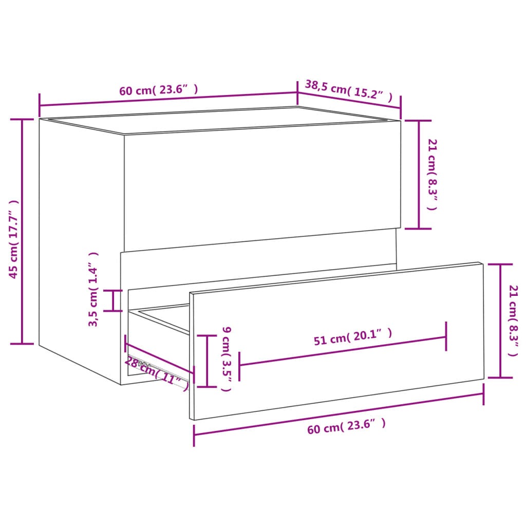 vidaXL Wastafelkast 60x38,5x45 cm bewerkt hout zwart