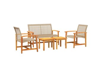 vidaXL 5-delige Loungeset poly rattan en acaciahout beige