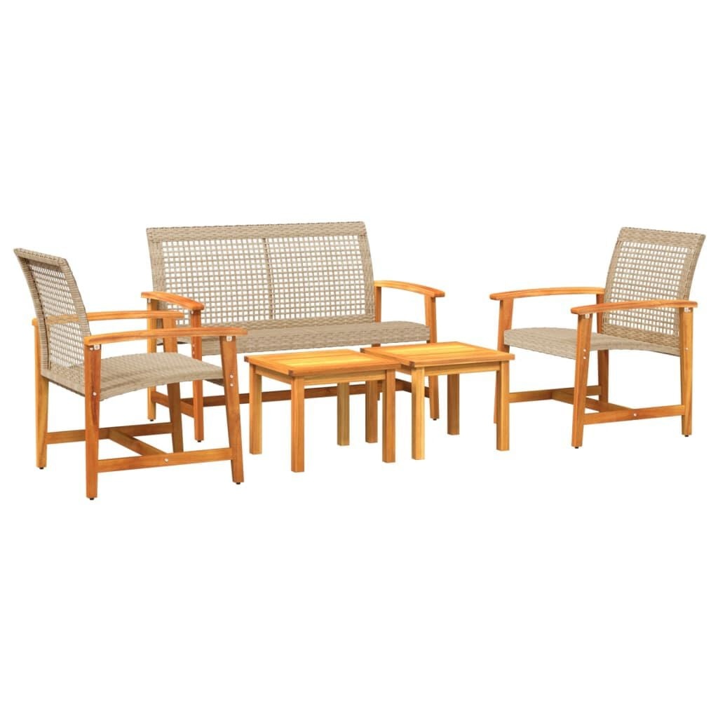 vidaXL 5-delige Loungeset poly rattan en acaciahout beige