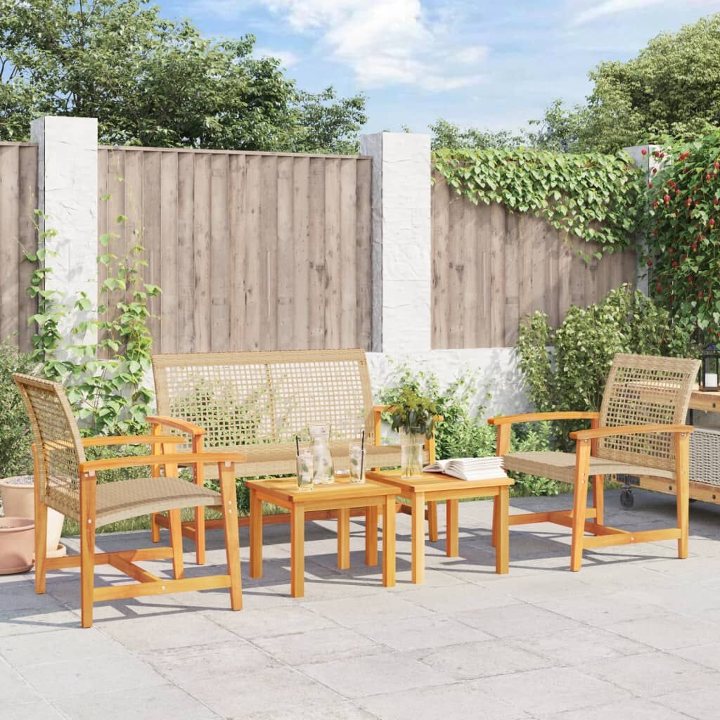 vidaXL 5-delige Loungeset poly rattan en acaciahout beige