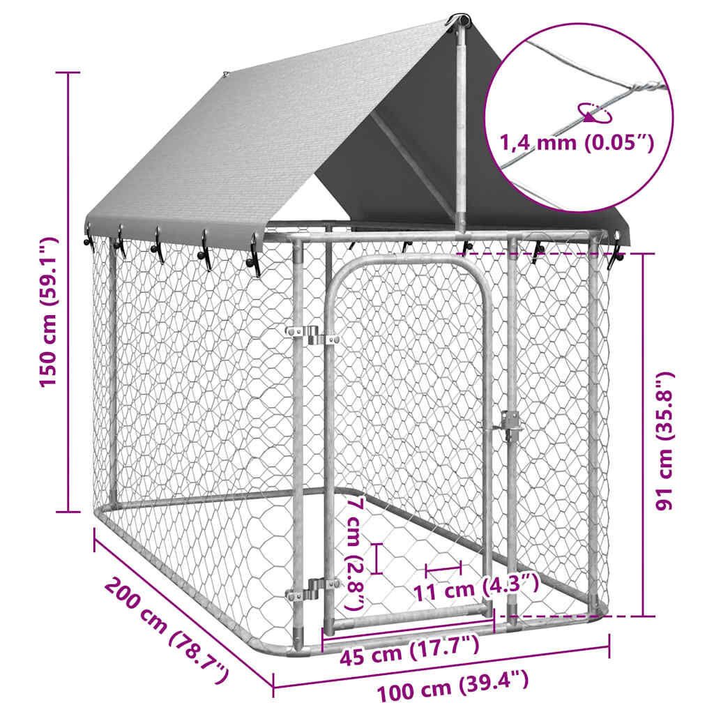 vidaXL Hondenkennel voor buiten met dak 200x100x150 cm