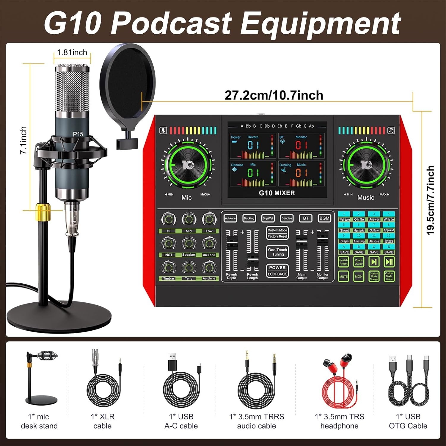 Podcast Microfoon Bundel met Live Geluidskaart Mixer - Compleet P15 Pakket voor Streaming, Gaming en Zang