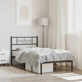 vidaXL Bedframe met hoofdbord metaal zwart 75x190 cm