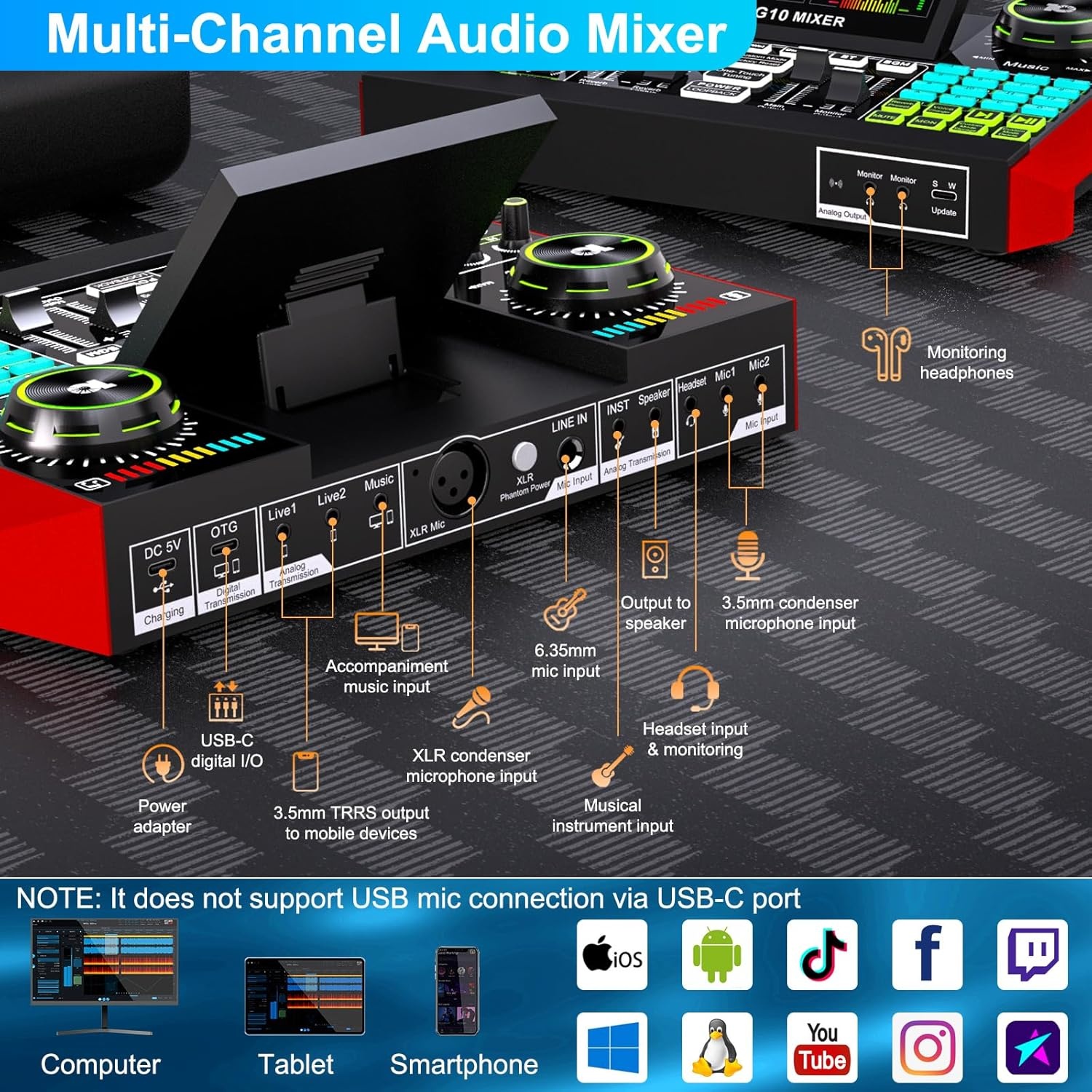 Podcast Microfoon Bundel met Live Geluidskaart Mixer - Compleet P15 Pakket voor Streaming, Gaming en Zang