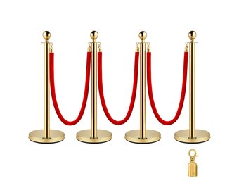Mophorn Afzetpaaltjes met Hordeur 4 Stuks, Goud met 3 Rode Touwen van 1.5 meter