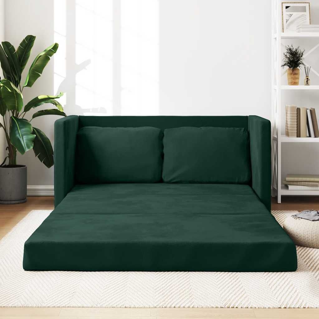 vidaXL Slaapbank vloermodel 2-in-1 122x204x55 cm fluweel donkergroen