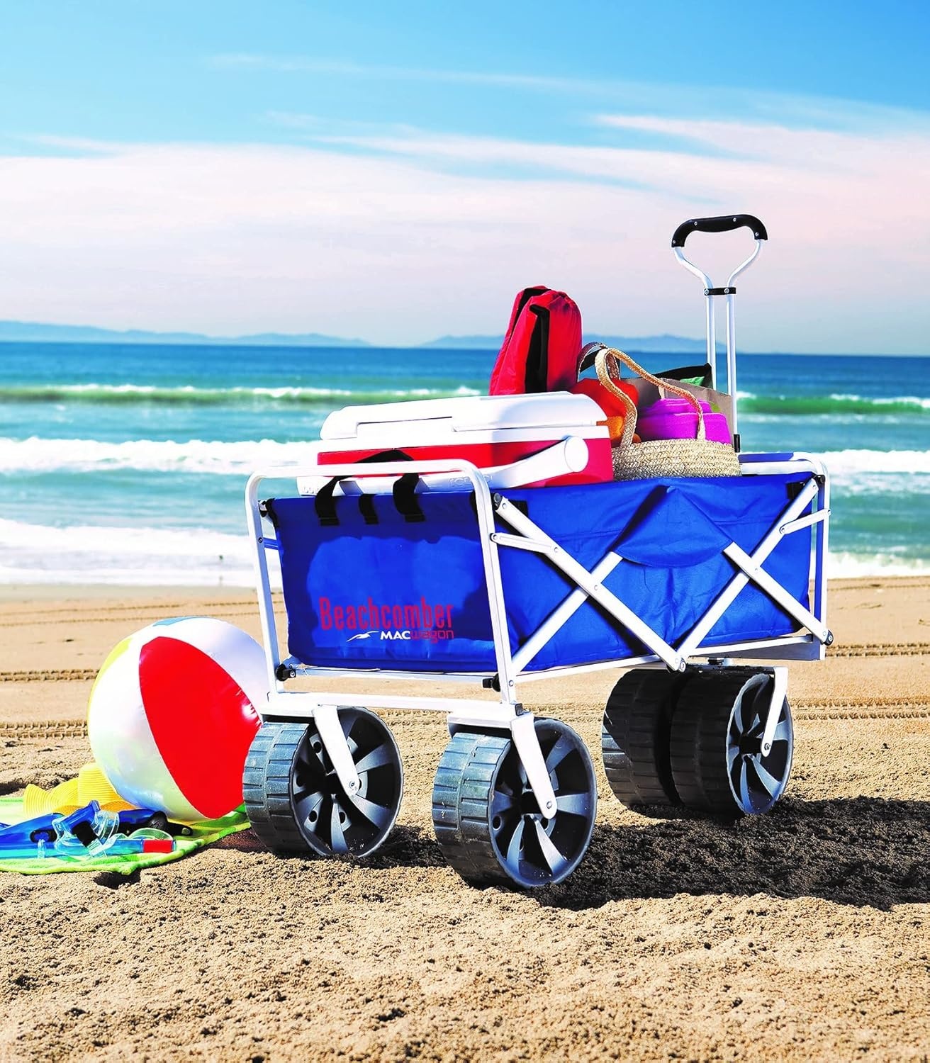 MacSports WTCB-100 Mac Sports-Beach Wagon, Staal, Blauw/Wit met Logo