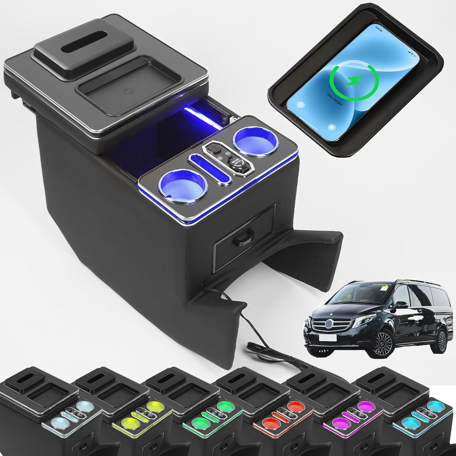 Opbergbox met Draadloze Oplader en Sfeerverlichting voor Mercedes-Benz V-Klasse W447