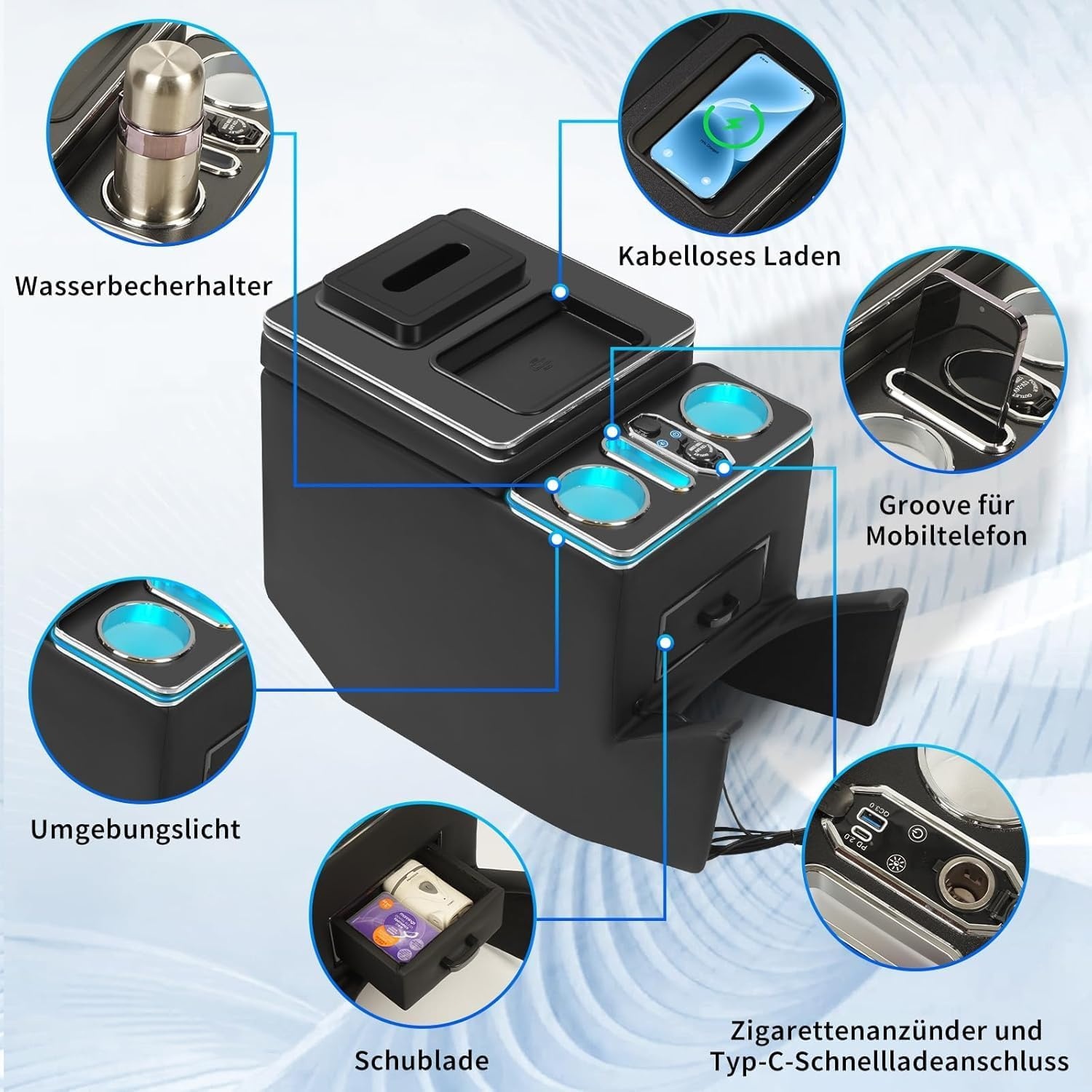 Opbergbox met Draadloze Oplader en Sfeerverlichting voor Mercedes-Benz V-Klasse W447