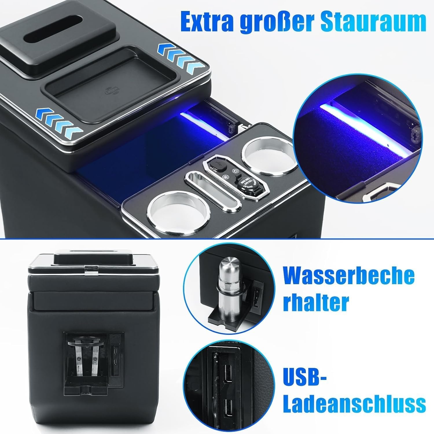 Opbergbox met Draadloze Oplader en Sfeerverlichting voor Mercedes-Benz V-Klasse W447