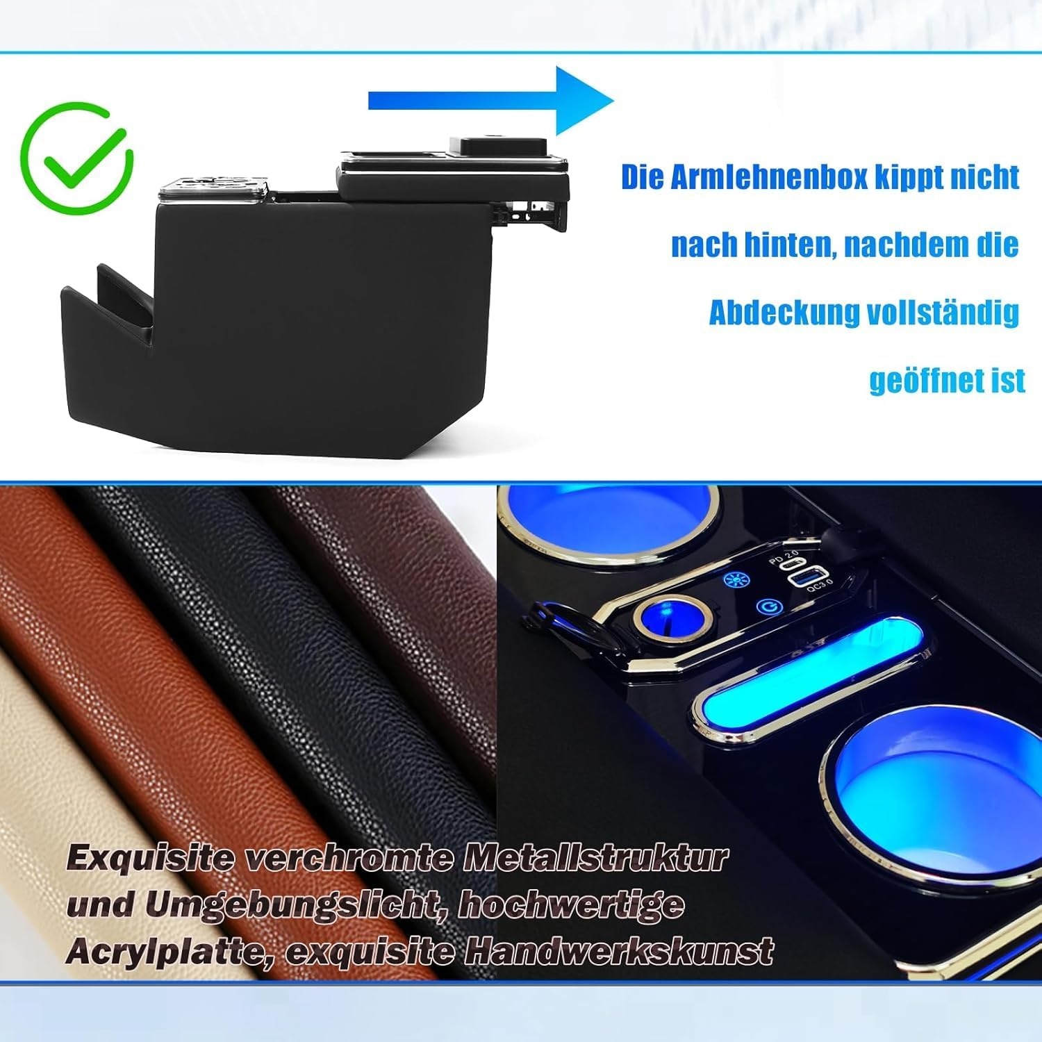Opbergbox met Draadloze Oplader en Sfeerverlichting voor Mercedes-Benz V-Klasse W447