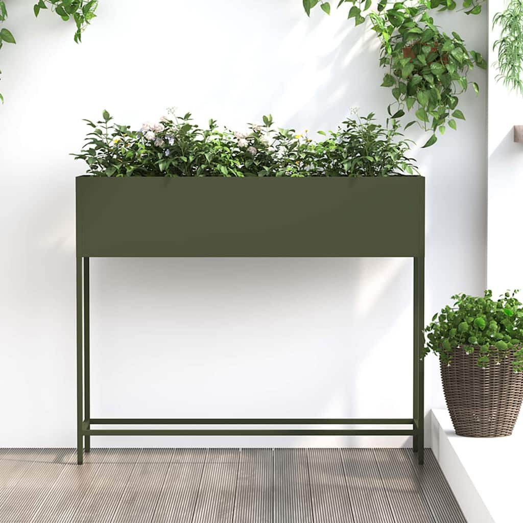 vidaXL Verhoogde Tuin Plantbak Olijfgroen 100 x 26 x 82 cm Staal