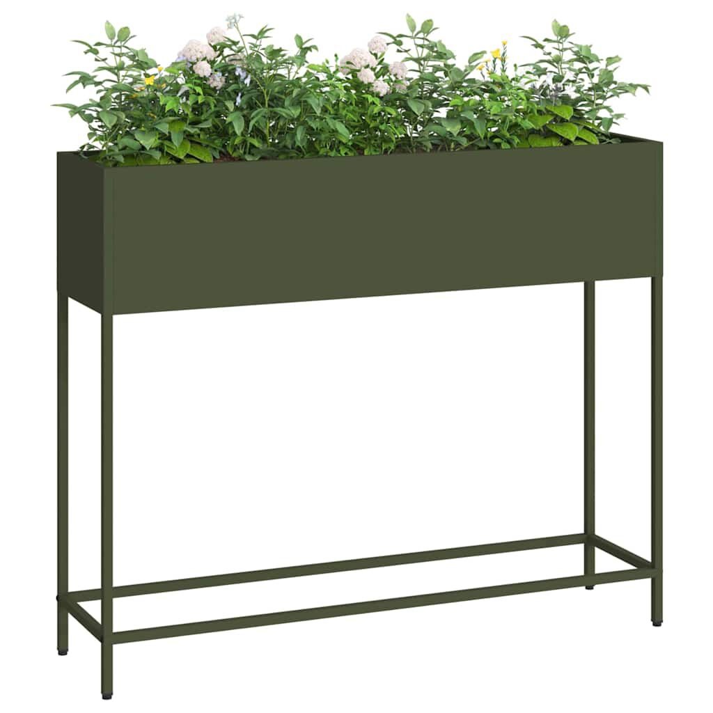 vidaXL Verhoogde Tuin Plantbak Olijfgroen 100 x 26 x 82 cm Staal