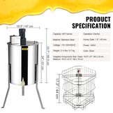 VEVOR Honing Extractor Elektrische 140W Tangentiële Extractor Roestvrij Staal 4/8 Frame Honing Extractor 45mm Honing Valve 1300rpm Elektrische Honing Extractor 48x16/23cm Honingraat Maat Bijenteelt Imker Accessoires