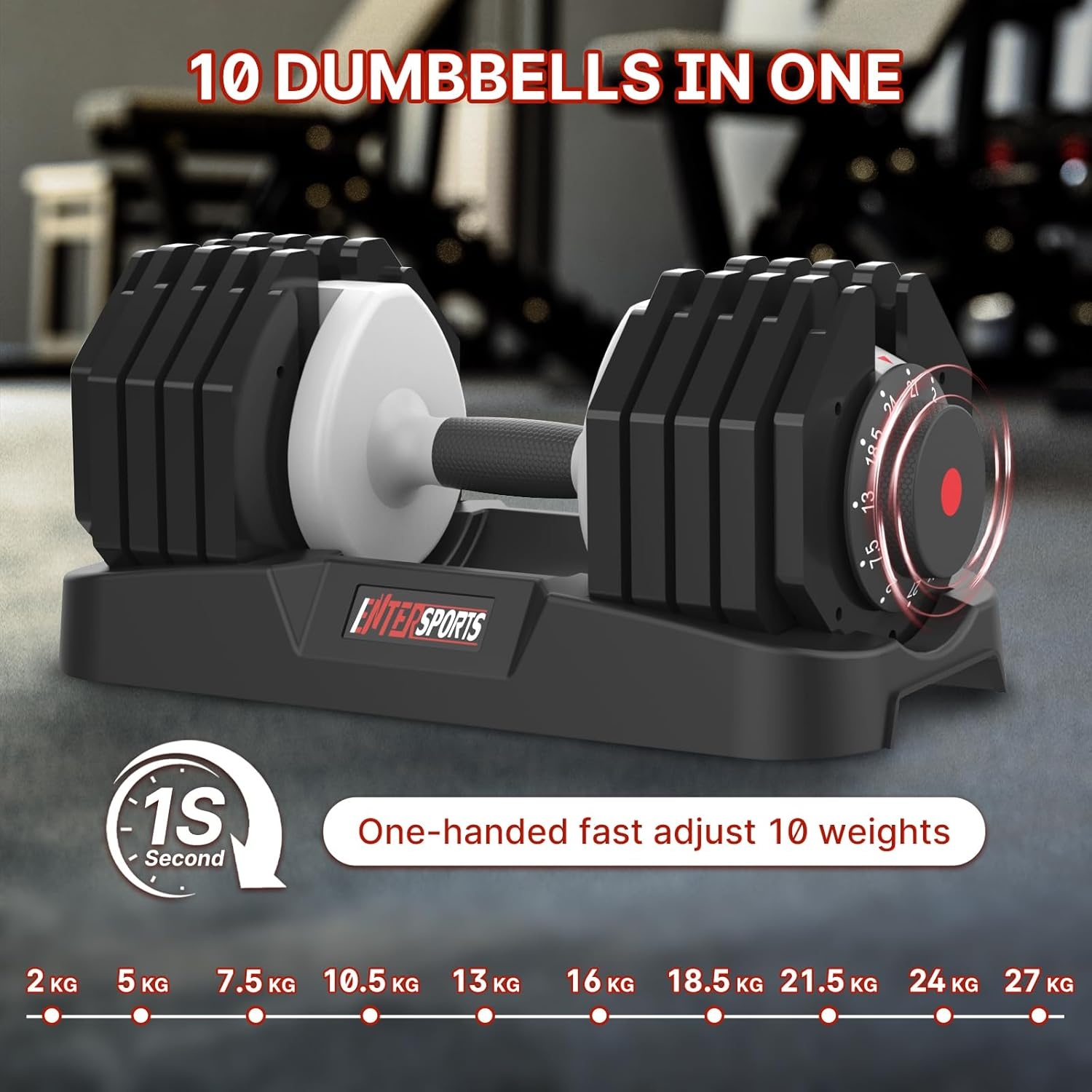 EnterSports Verstelbare Dumbbells Set 12kg, 18kg, 27kg met Antislip Handvat